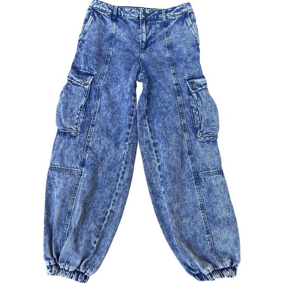 Future Collective Kahlana Barfield Brown Women 4 Utility Cargo Jeans Elastic Hem - Picture 1 of 12